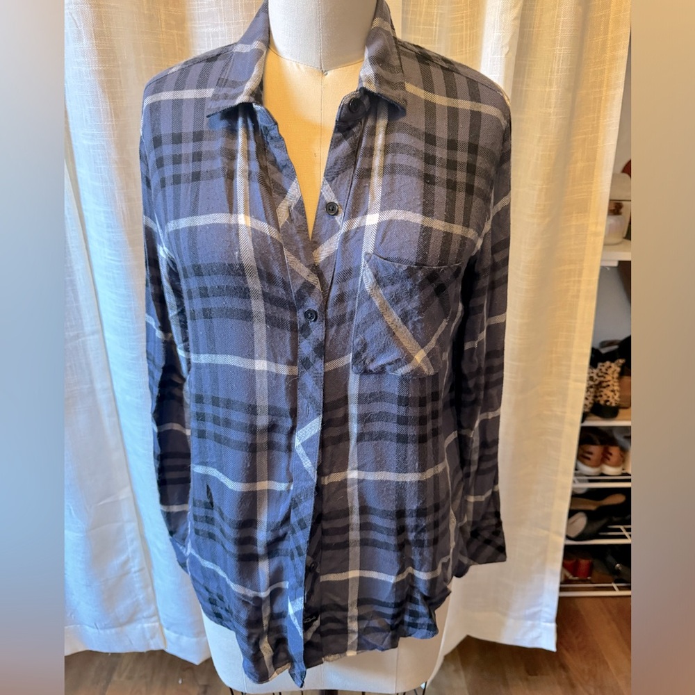 RAILS PURPLISH/NAVY WITH BLACK & WHITE PRINT FLANNEL